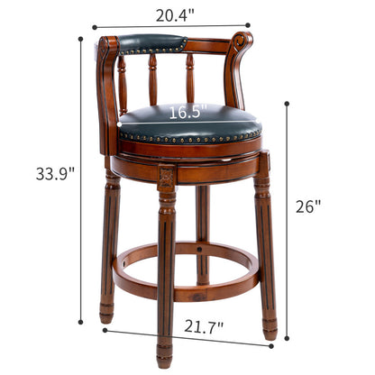 Barhocker aus Holz mit Kuhfell-Obermaterial, 360-Grad-Drehstuhl mit Rückenlehne, Blau + Sitzhöhe 65 cm