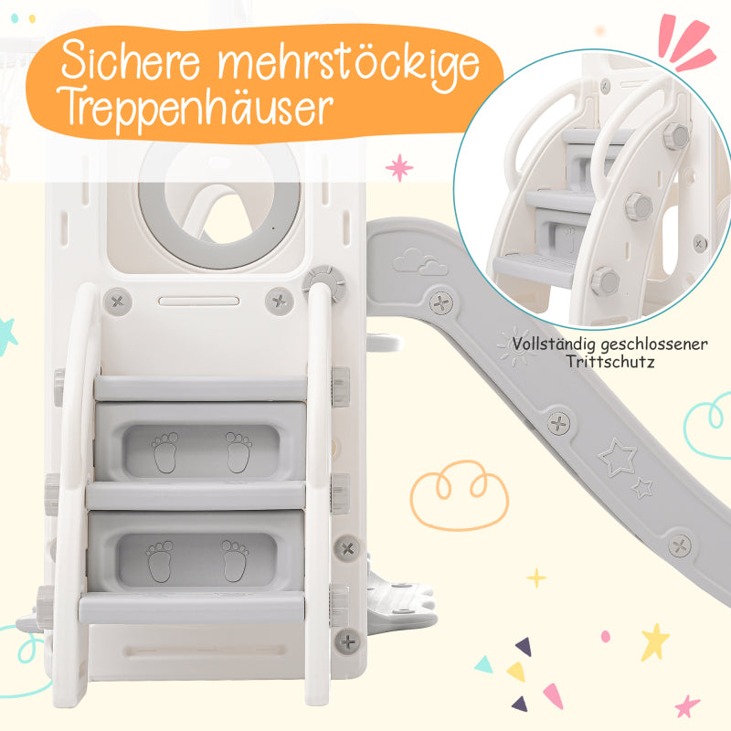 5 in 1 Kinderrutsche, bestehend aus Rutsche, Schaukel, Unterschrank, Basketballkorb und Treppe - HDPE (exkl. Ozeanball)