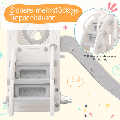 5 in 1 Kinderrutsche, bestehend aus Rutsche, Schaukel, Unterschrank, Basketballkorb und Treppe - HDPE (exkl. Ozeanball)