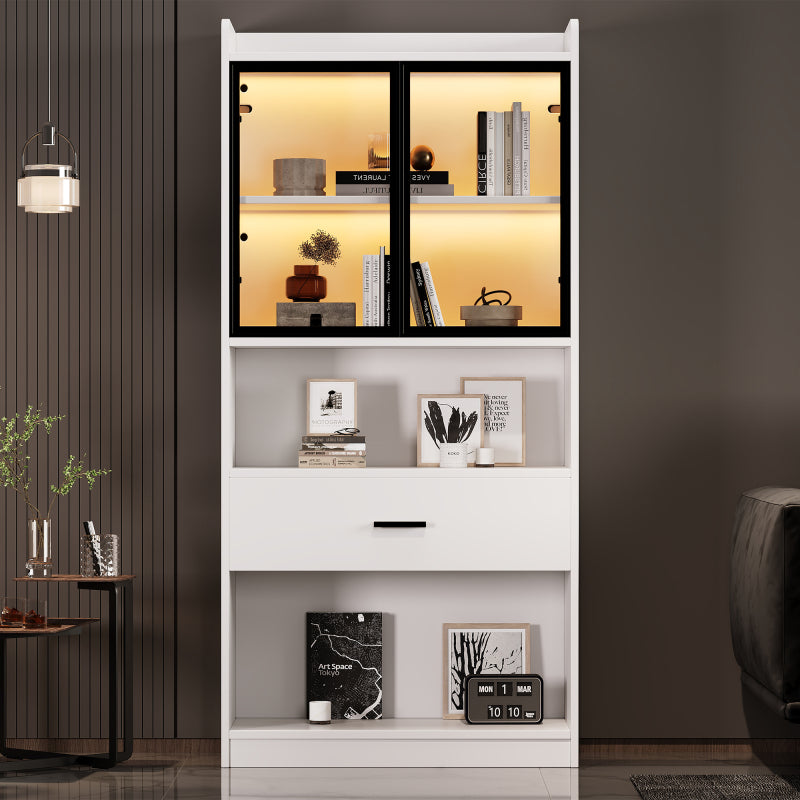 Curio Vitrine mit Licht, 16 Farben Licht, Sammlerstücke Schrank Display Regal, Bücherregal Vitrine für Wohnzimmer, weiß