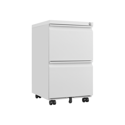 Metal 2 Drawer Mobile File Cabinet with Lock, Under Desk Office Steel Filing Cabinet, 25.6''H Legal/Letter Size Files Storage Cabinet,White