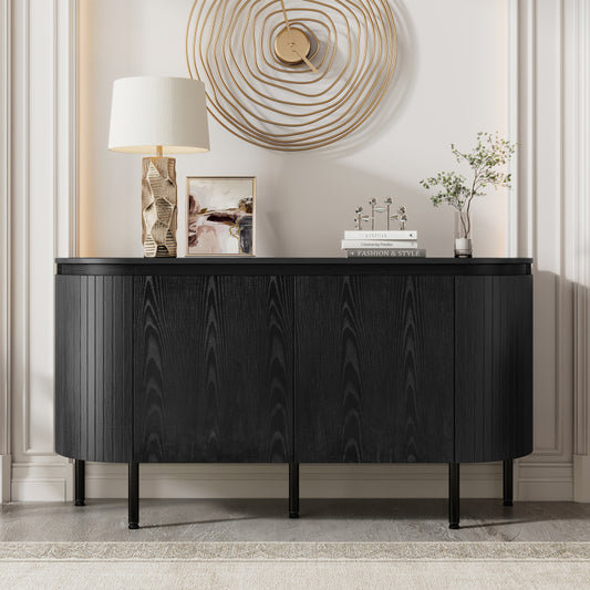 Moderner Bogenförmiger Sideboard mit verstellbaren Regalen und Metallbeinen, ideal für Wohnzimmer und Esszimmer (Schwarz)