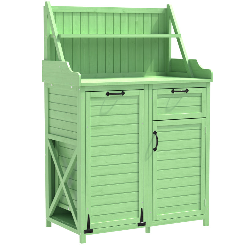 Holz Gartenschrank,Gartenschrank mit Regalen  Outdoor Schrank, Gartenschrank Geräteschuppen Terrassenschrank, Balkonschrank, Gerätehaus, Garten Möbel,Grün
