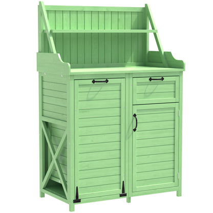 Holz Gartenschrank,Gartenschrank mit Regalen  Outdoor Schrank, Gartenschrank Geräteschuppen Terrassenschrank, Balkonschrank, Gerätehaus, Garten Möbel,Grün