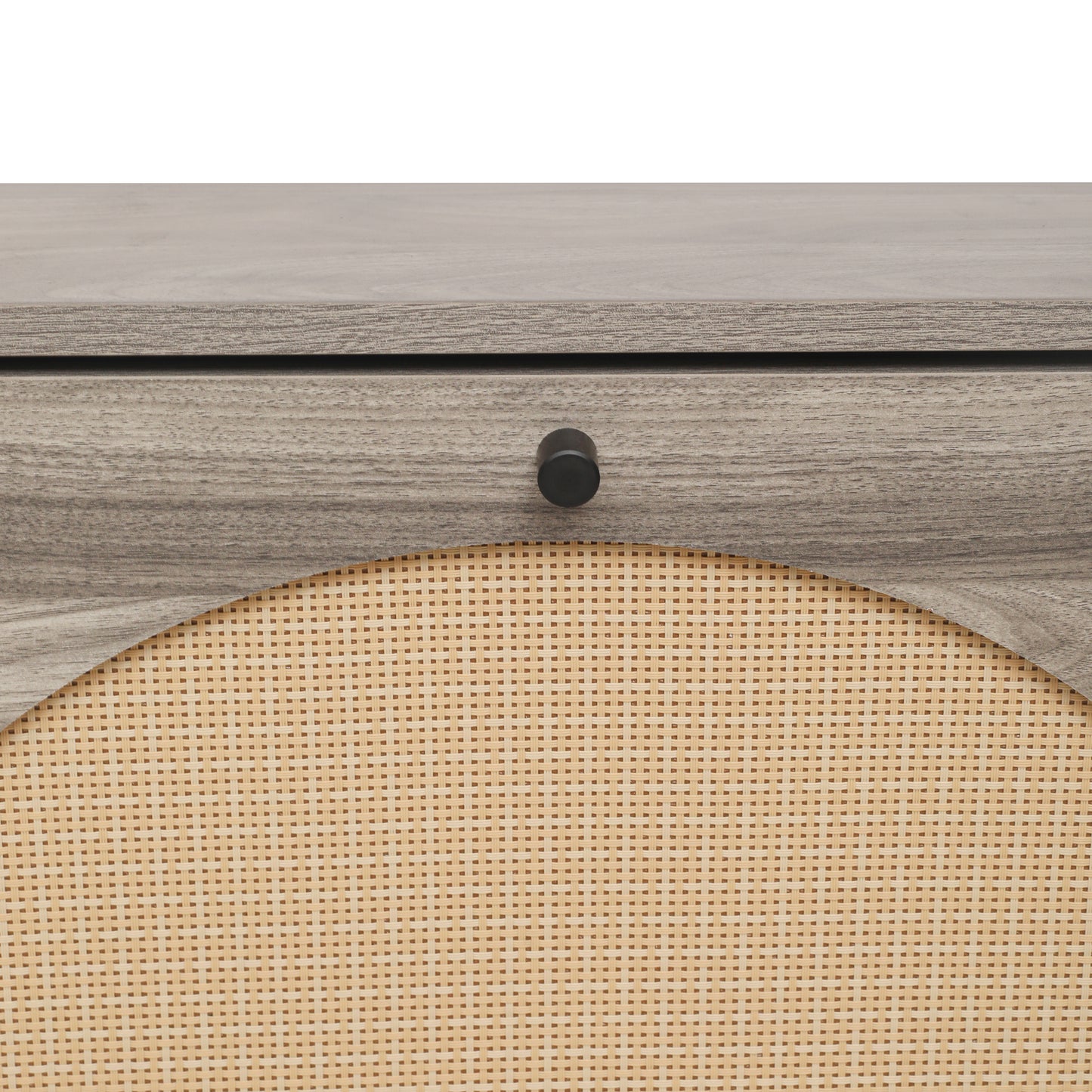 Schuhschrank mit zwei Türen, austauschbaren halbrunden Türfronten und Rattan-Oberfläche, geeignet für den Eingangsbereich und andere Szenen, Retro-grauer