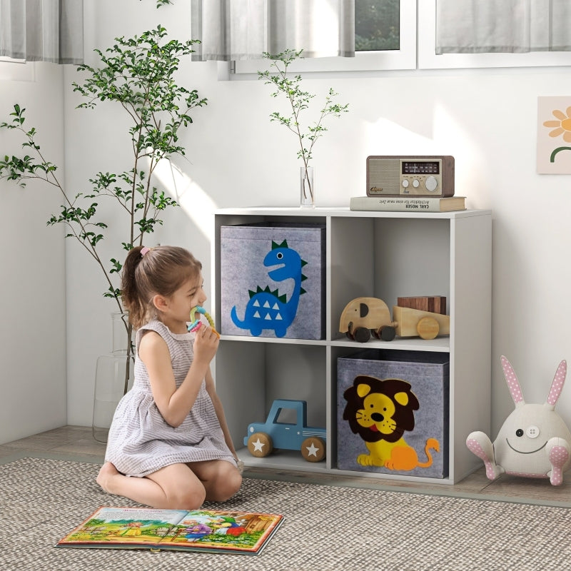 Kinderregal Bücherregal mit 2 Aufbewahrungsboxen Kinderzimmerregal Spielzeugregal für Kinderzimmer Weiß+Grau