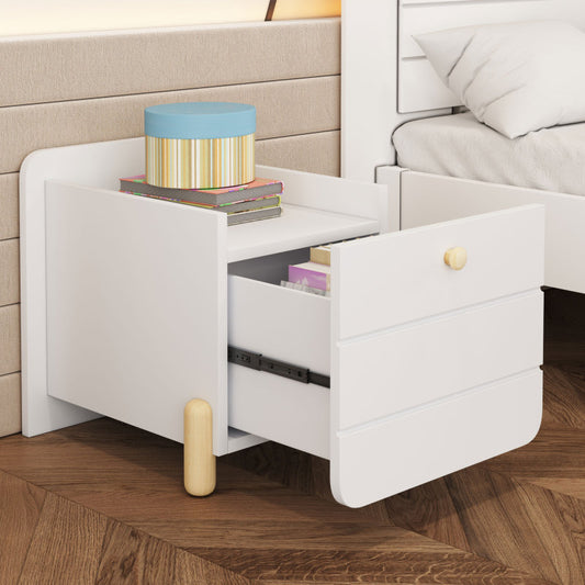 Nachttisch mit 1 Schublade, geräuschlose Auszüge mit Einlegeböden, feine holzfarbene Füße, Stauraum im Wohn- und Schlafzimmer, einzigartiges und minimalistisches Design, Weiß