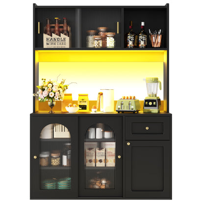 Küchenschrank, Esszimmerschrank, Sideboard mit LED-Beleuchtung, schwarz