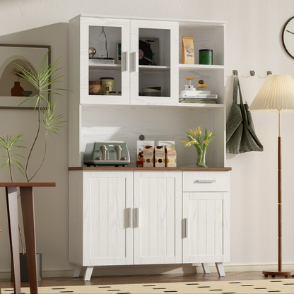 Sideboard, Weißer Holzmaserung-Hochschrank 114 x 40 x 190 cm, geeignet für Wohnzimmer und Esszimmer