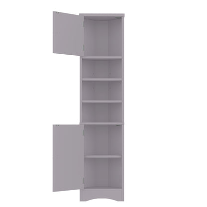 36.5 x 24.5 x 170cmDreieckiger Badezimmerschrank, feuchtigkeitsbeständiger Lack, drei offene Ablagefächer, Doppeltüren, verstellbare Einlegeböden, platzsparend, Grau