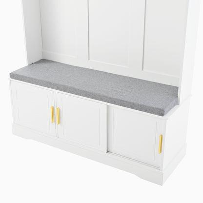 Garderobenständer mit  Schuhbank, Garderobe,  6 Dreifach-Haken,freistehend, platzsparend, für Eingangsbereich,Flur, Weiß