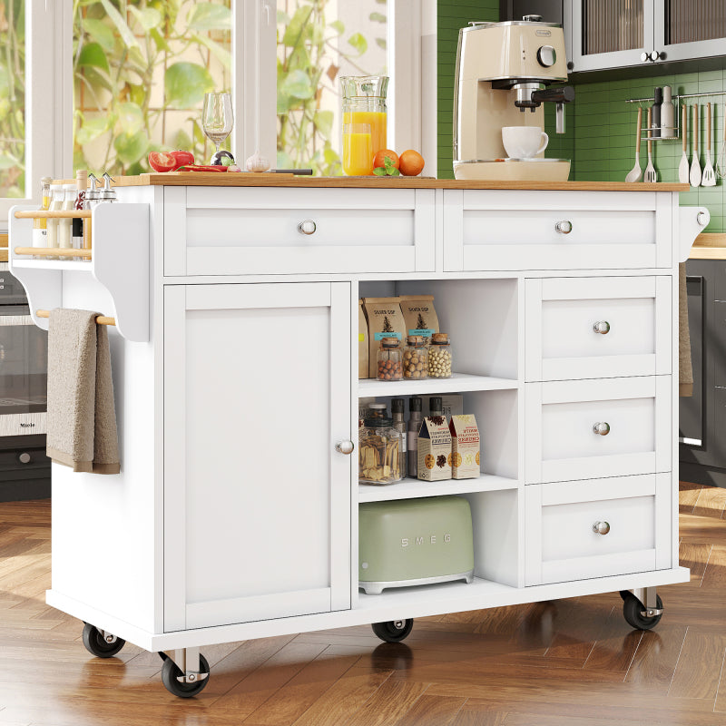 Speisewagen (134 x 46 x 92 cm), moderner und einfacher weißer Speisewagen, kombiniertes Schubladen-Aufbewahrungsschrank-Design, mobiles und festes Dual-Use-Design, geeignet für Privat- und Gewerbeküch