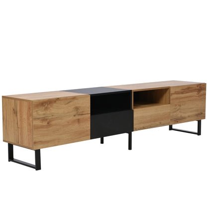 Moderner TV-Ständer mit schwarzem und holzfarbenem Design – geräumiger Stauraum, robuste Konstruktion