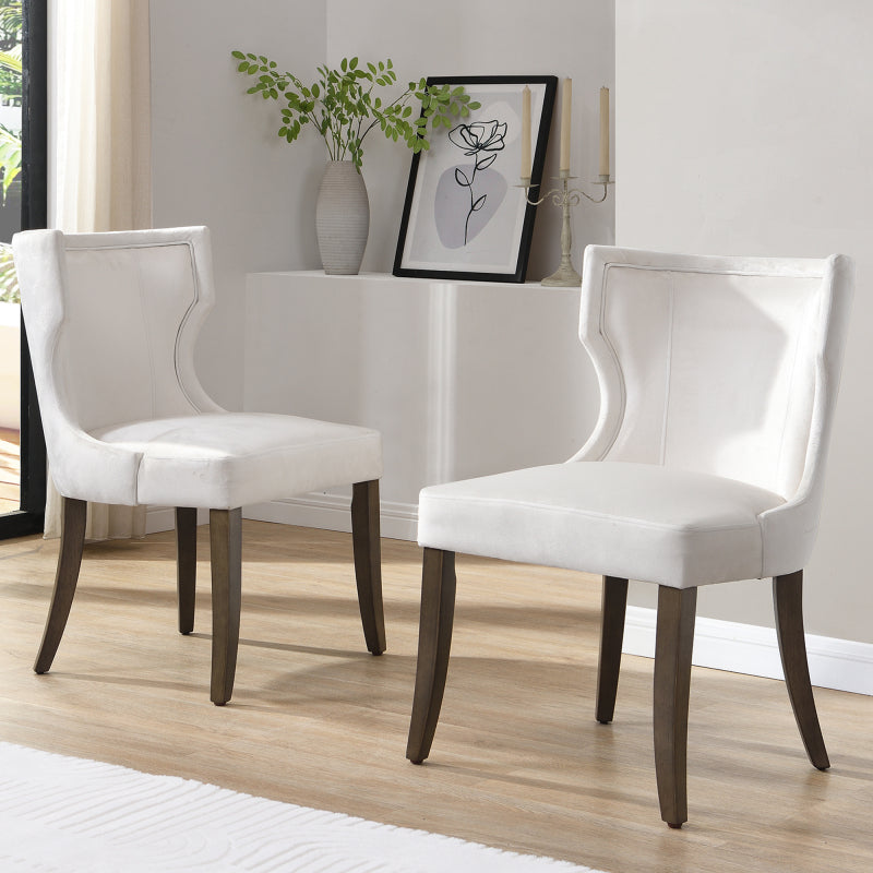 Esszimmerstuhl aus Samt, 2er-Set mit Massivholzbeinen, dickem Kissen, verstellbaren Beinen, Beige