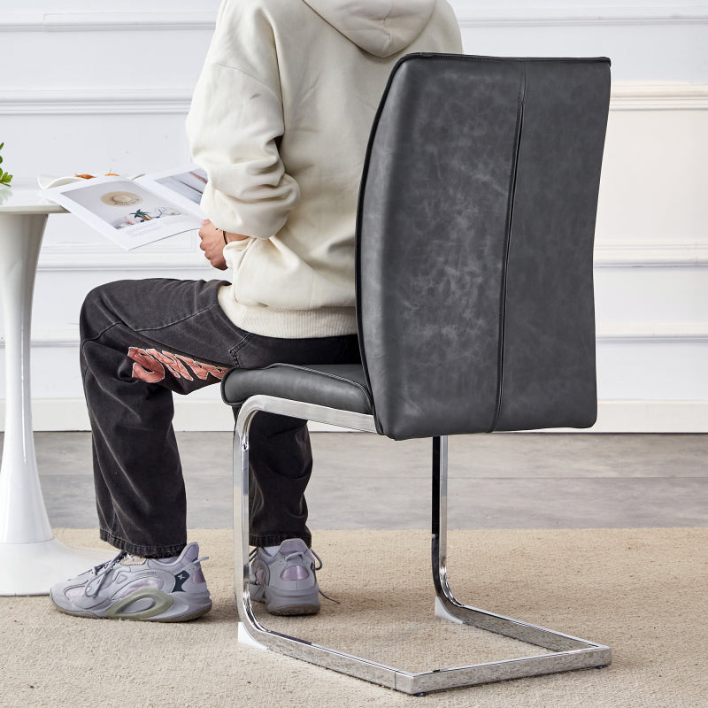 Elegantes Design im europäischen Stil: 2 Stühle mit grauem verrücktes Pferdeleder Textur PU Komfort Sitzen mit silbernen Metallbeinen