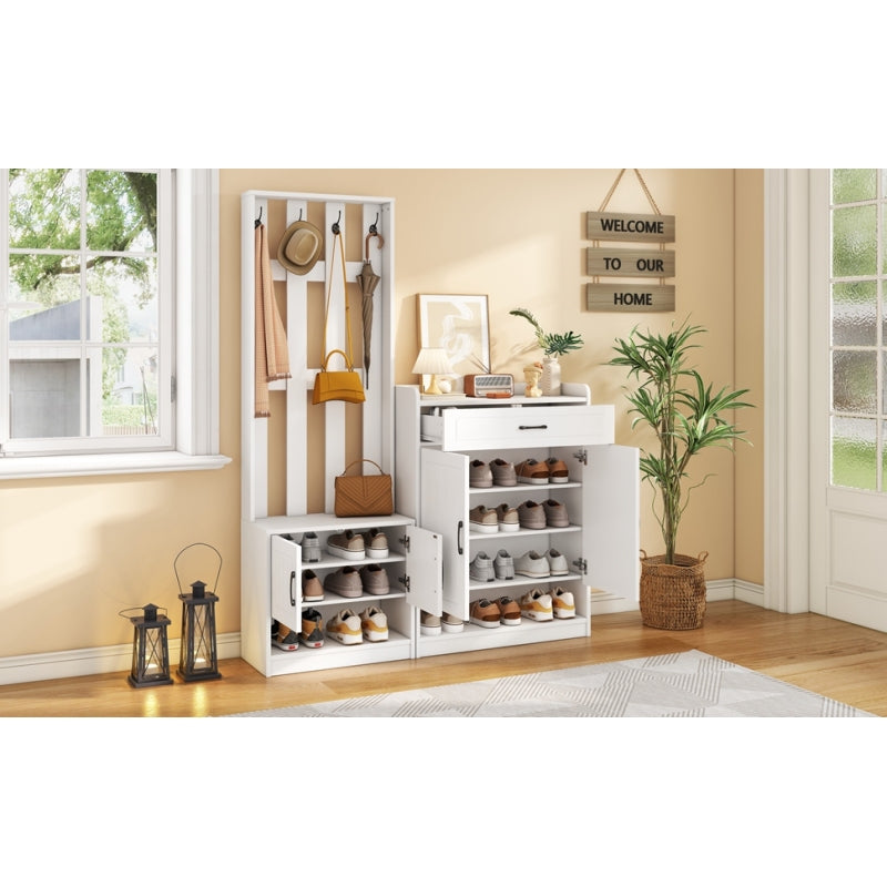 Flurgarderobe Paneel+Schuhschränke, Schuhwechsel-Set, weiß Garderoben-Set 140.6 x 32 x 180 cm