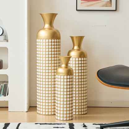 Bodenvase 3er Set Gold, Metallvase Punkte, Vintage Dekovase 83 cm, Übertöpfe groß, Standvase Gold