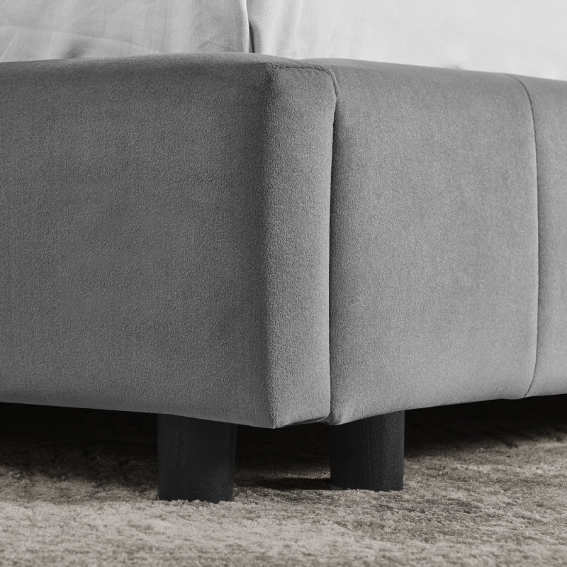 Doppelbett 140x200 cm, weiches hautfreundliches Samt, L-förmiges Eck Bettgestell, robuste Eukalyptus- und Eisenlatten, Dark Gray (ohne Matratze)