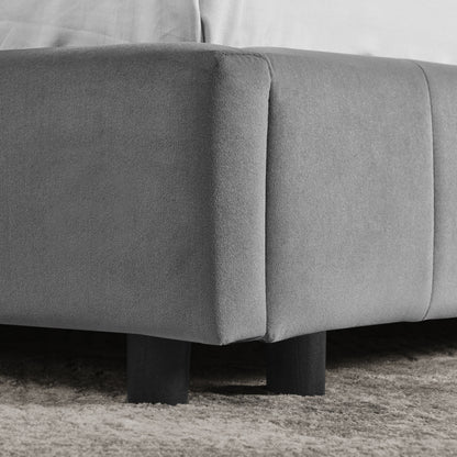 Doppelbett 140x200 cm, weiches hautfreundliches Samt, L-förmiges Eck Bettgestell, robuste Eukalyptus- und Eisenlatten, Dark Gray (ohne Matratze)