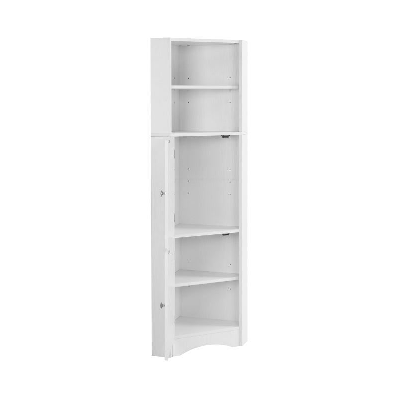 Badschrank, Badmöbel, Eckschrank mit zwei Ablagefächern, offenes Fach mit verstellbarem Einlegeboden,36.5 x 36.5 x 155 cm, weiß