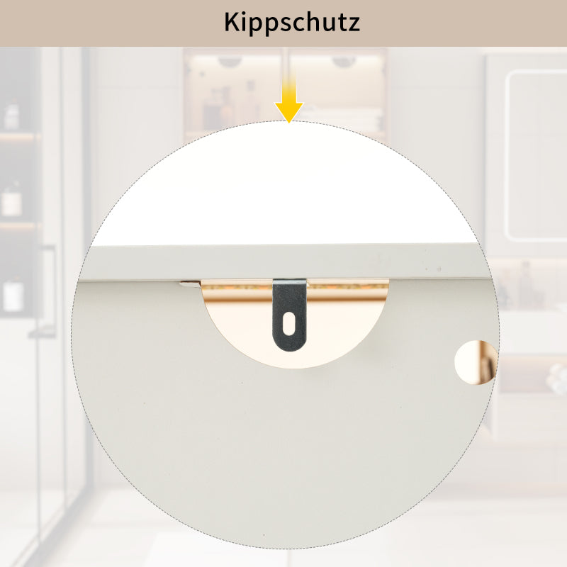 Badezimmerschrank, mittel, mit Lichtleiste, 75 cm breit, mit 2 großen Schubladen und 2 Türen, Glastür