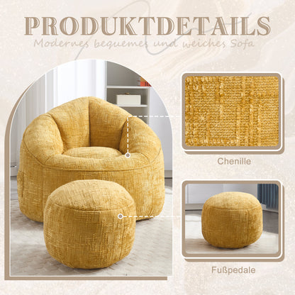 Sitzsack Sofa Stuhl für Erwachsene mit Fußstütze, Gelb