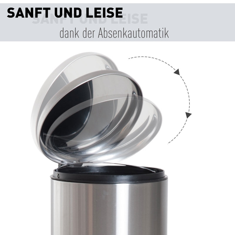 Treteimer 30L Edelstahl Pedal-Mülleimer mit Inneneimer Klappdeckel hygienisch und silber für Küche und Badezimmer