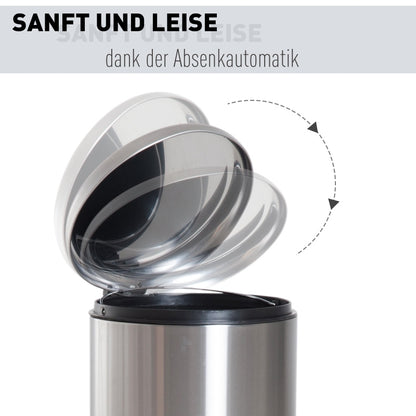 Treteimer 30L Edelstahl Pedal-Mülleimer mit Inneneimer Klappdeckel hygienisch und silber für Küche und Badezimmer