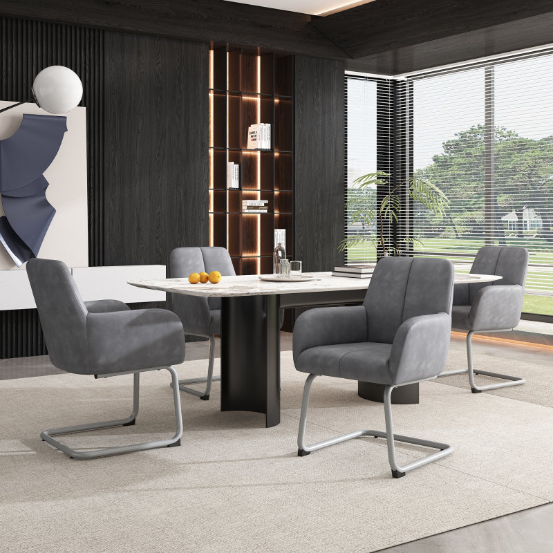 Esszimmerstuhl, 4er set, Sessel mit gewölbten Metallfüßen, grau