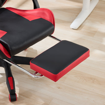 Gaming Stuhl Racing Design, 155° Liegefunktion, Fußstütze, Lendenmassage, Schwarz-Rot