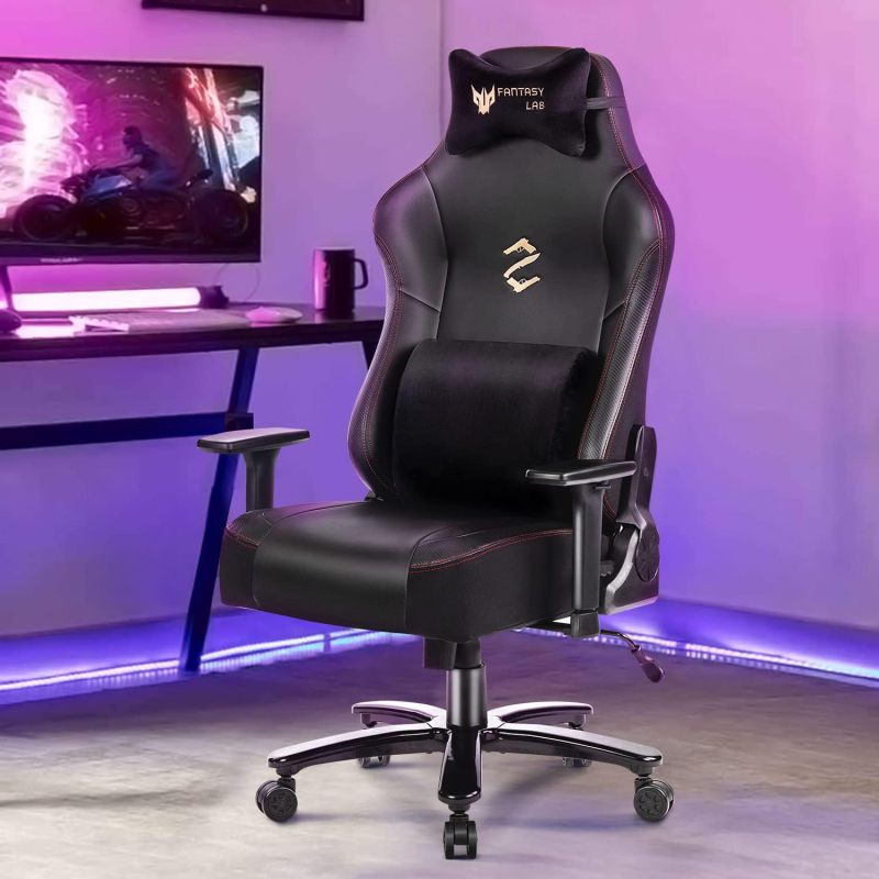 Gaming Stuhl mit Massagefunktion Racing Gamer Stuhl mit Massage Lendenwirbelstütze Gaming Sessel 180KG Belastbarkeit 55 * 52cm großes Kissen Verstellbare Armlehne 3D
