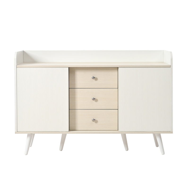 Sideboard mit drei Schubladen, exquisite Maserung. Sideboard für Schlafzimmer und Wohnzimmer, Moderne Holzfarbe-Sideboard mit Stauraumregalen. L117,5 cm