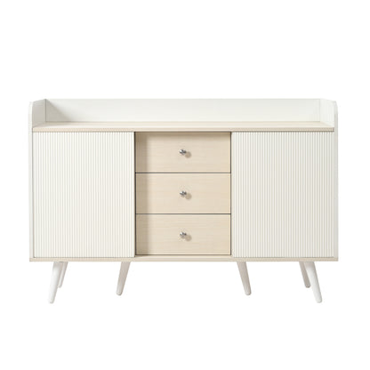 Sideboard mit drei Schubladen, exquisite Maserung. Sideboard für Schlafzimmer und Wohnzimmer, Moderne Holzfarbe-Sideboard mit Stauraumregalen. L117,5 cm