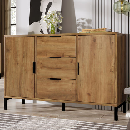Kommode mit 2 Türen und 3 Schubladen, 120 x 40 x 76 cm in Dunkle Eiche, Verstellbare Ablage, Sideboard Highboard für Schlafzimmer & alle Wohnräume