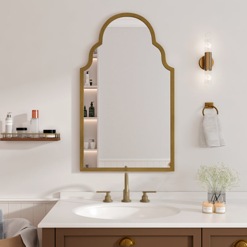 Iron Art Oval Retro Mirror, Antique Effect, Wall Hanging, Suitable For Bathroom, Bedroom, Living Room (Gold)