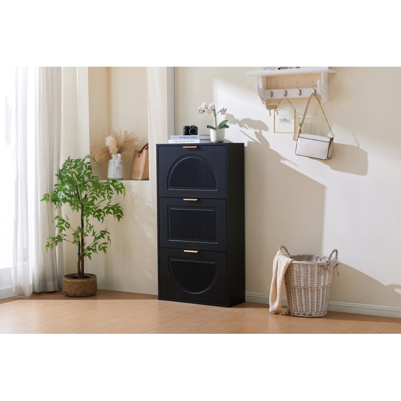 Schuhkipper Schmal mit 3 Klappen, Schuhschrank, Schuhschrank  Schuhkommode für Flur Wohnzimmer ,Schwarz