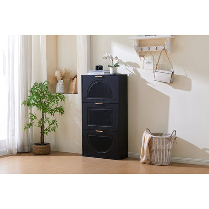 Schuhkipper Schmal mit 3 Klappen, Schuhschrank, Schuhschrank  Schuhkommode für Flur Wohnzimmer ,Schwarz