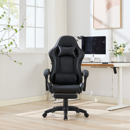 Gaming Stuhl Racing Design, 155° Liegefunktion, Fußstütze, Lendenmassage, Schwarz