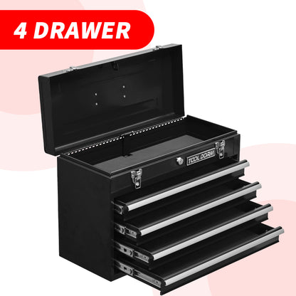 20,3 Zoll Metall-Werkzeugkasten mit Schubladen, tragbarer Werkzeugkasten aus Stahlmetall mit Schutzauskleidung (Schwarz, 4 Schubladen)