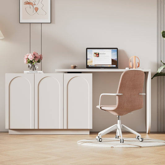 Schreibtisch, drehbarer L-förmiger Eck-Computertisch, Bürotisch, Frisiertisch, weiß 110 cm