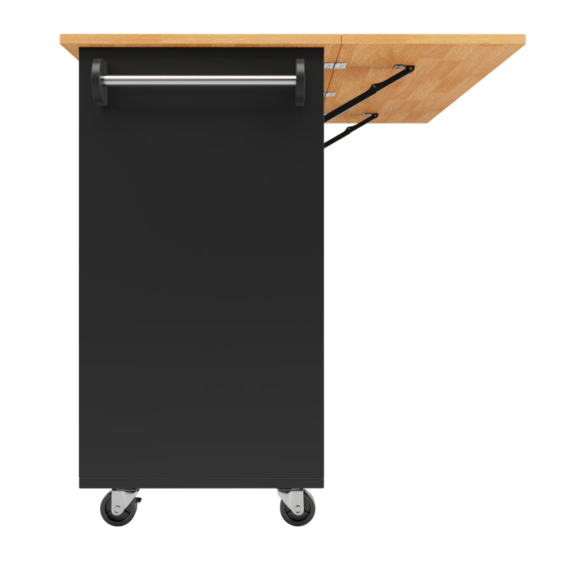 Moderne Kücheninsel, Küchenschrank, Ausziehbarer Küchenwagen mit Rollen und Arbeitsplatte, Servierwagen mit Gewürzregal und 8 Schubladen, Schwarz