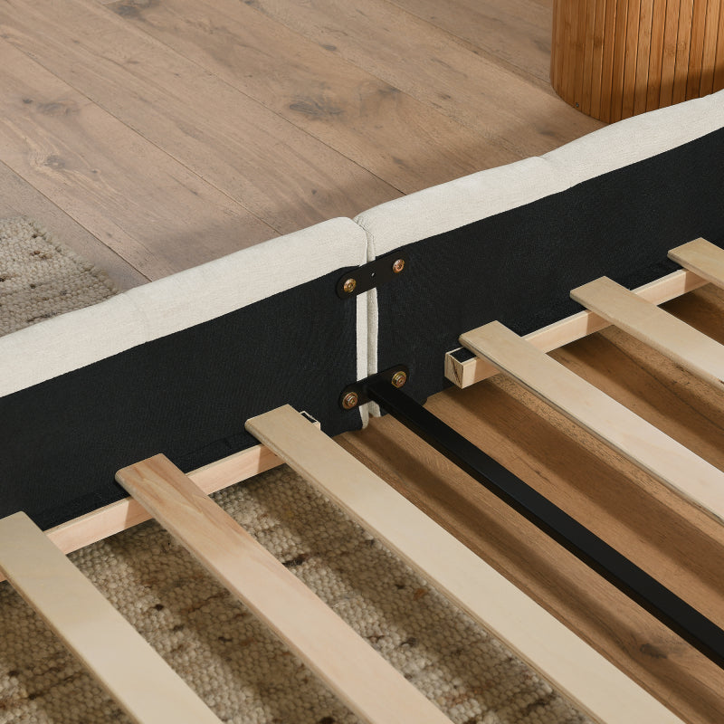 Doppelbett 140x200 cm, Bett mit seidig weichem Chenille - Bezug, quadratischem Steppdesign, Beige (ohne Matratze)