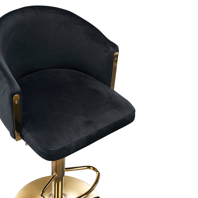 Moderner drehbarer höhenverstellbarer Barhocker, moderner Barhocker für Küche, Bar und Restaurant Theken, Hubhocker mit Rückenlehne und goldener Fußstütze (black.Set of 2)