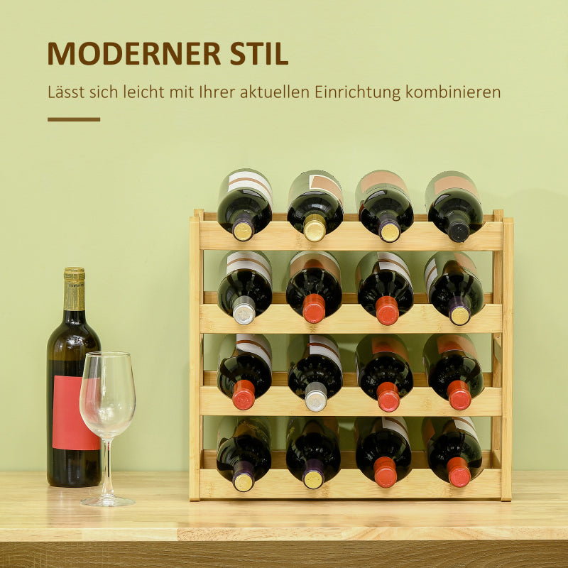 Weinregal Flaschenständer aus Bambus für 16 Flaschen stilvolles Naturholzdesign für Küche & Wohnzimmer