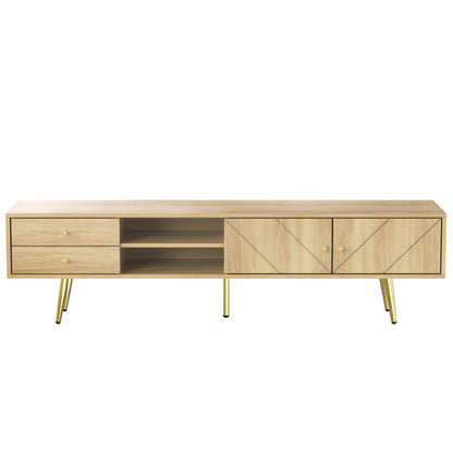 TV-Schrank 160 cm mit Goldfüßen, Zwei Schubladen und Einzigartig Gestalteten Türen