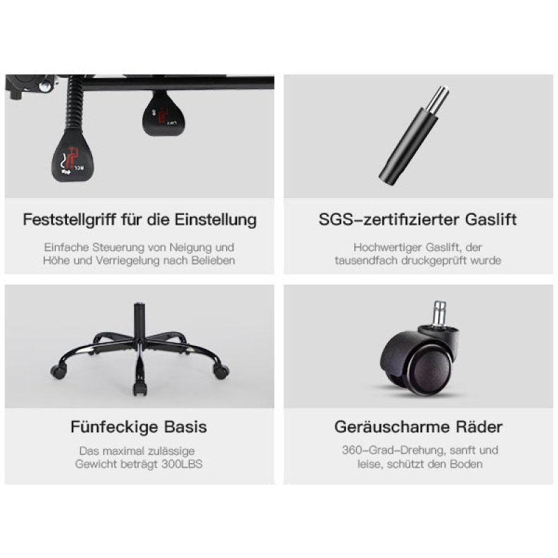 Gaming Stuhl Stoff, Ergonomischer Gaming Chair mit Fußstütze, Verstellbarer Racing Computerstuhl mit Lordosenstütze, Grau Ergonomisch PC-Stuhl