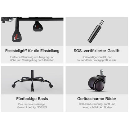 Gaming Stuhl Stoff, Ergonomischer Gaming Chair mit Fußstütze, Verstellbarer Racing Computerstuhl mit Lordosenstütze, Grau Ergonomisch PC-Stuhl