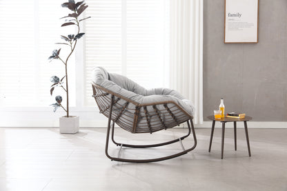 Outdoor Rocking Chair, Patio Oversized Wicker Egg Rocking Chair, Indoor & Outdoor Comfy Rocker Chair with Thick Cushion, Modern Lounge Chair for Balcony, Front Porch, Garden, Backyard, Deck Gray