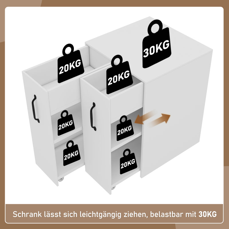 Aktenschrank auf Rollen - mit Fächern und Schubladen, Aktenschrank aus Holz, links-rechts tauschbar, Einzelschrank voll ausziehbar, White