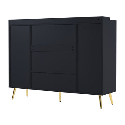 Schuhschrank, Schuhregal mit 2 Schubladen und 4 Türen, Metallfüße, schwarz